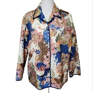 Vintage Quilted Floral Blazer Jacket in Blue, Brown & Cream